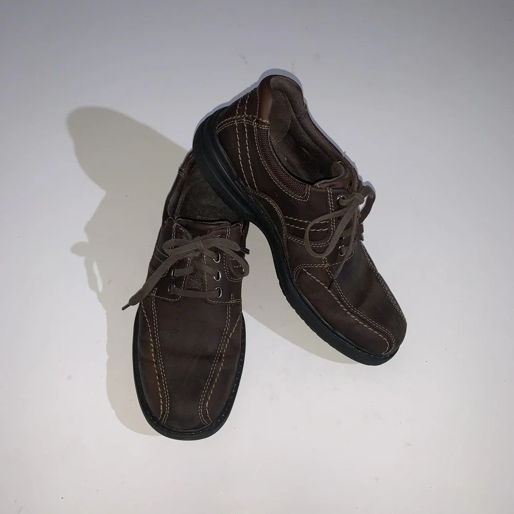 Clarks Shoes Mens Size 8 Brown Leather Lace Up Casual Sneakers Comfort 60605844